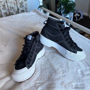 Adidas Black and White High-Top Sneakers